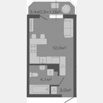 Квартира-студия, 19,1 м², 1/4 эт., Марьянская